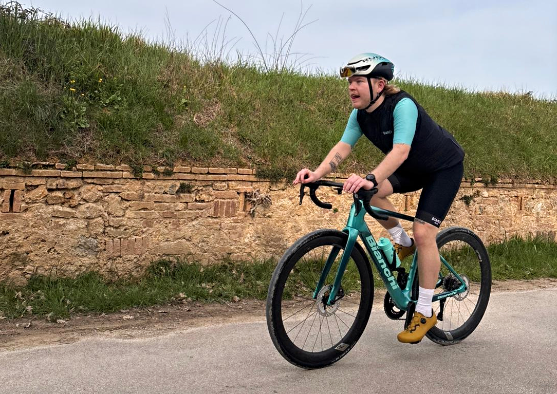 Adam Becket riding a Bianchi bike
