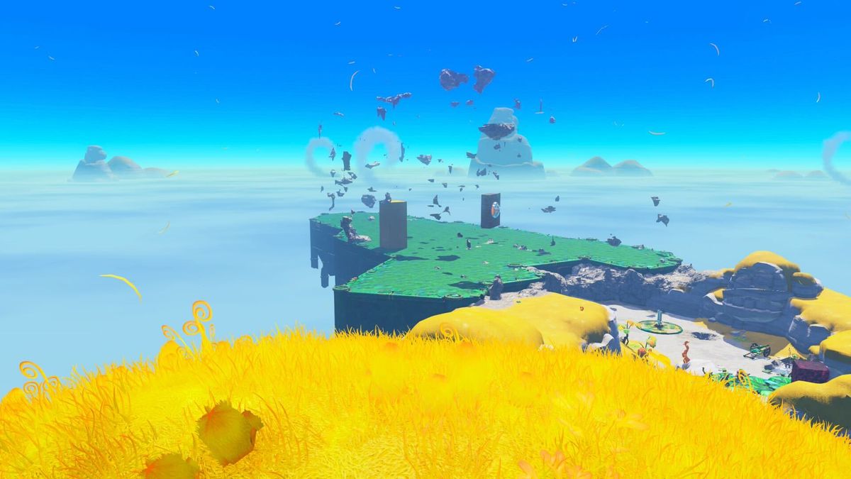 The obliterated remnants of a mountain in Donkey Kong Bananza