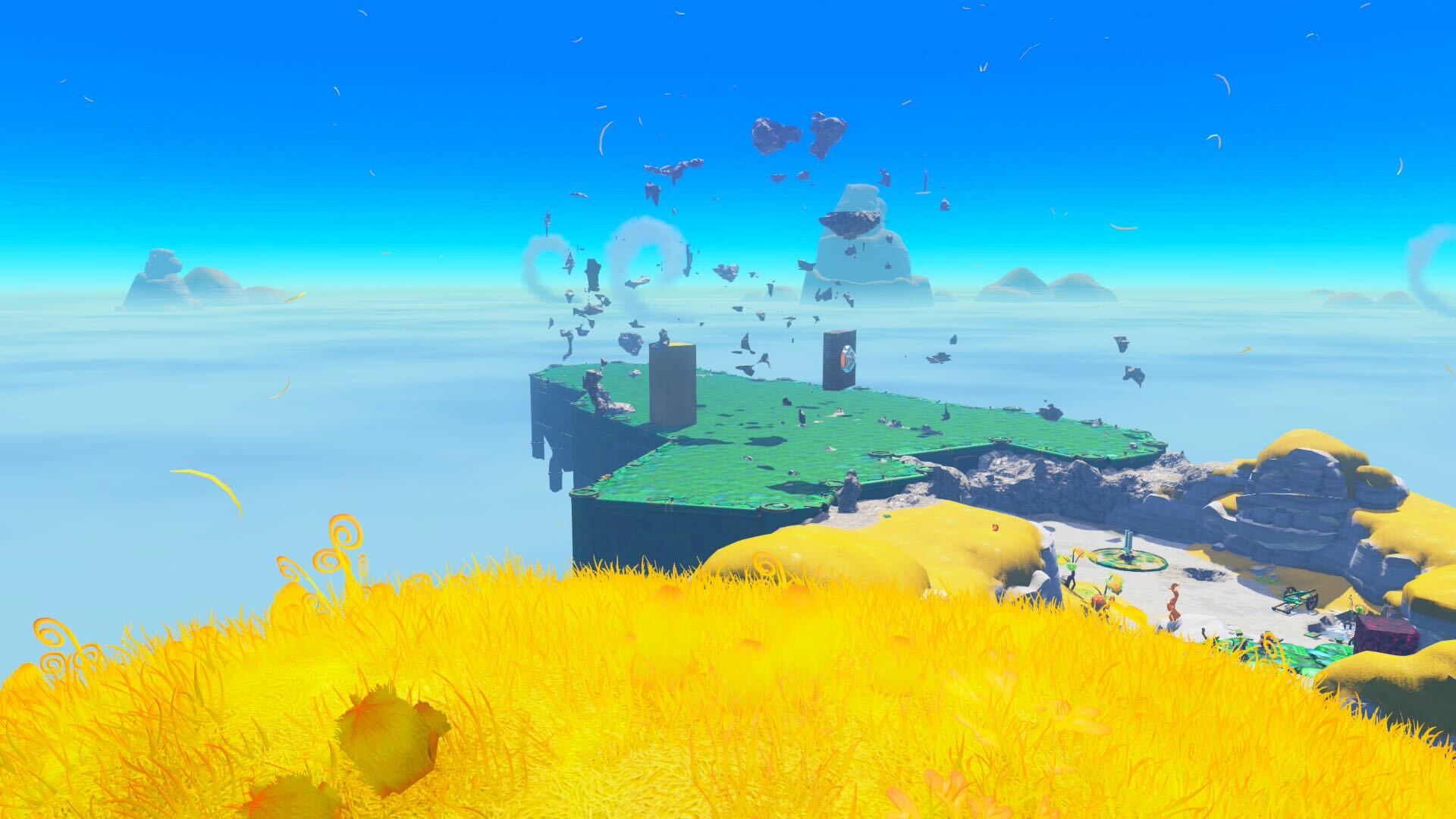 The obliterated remnants of a mountain in Donkey Kong Bananza