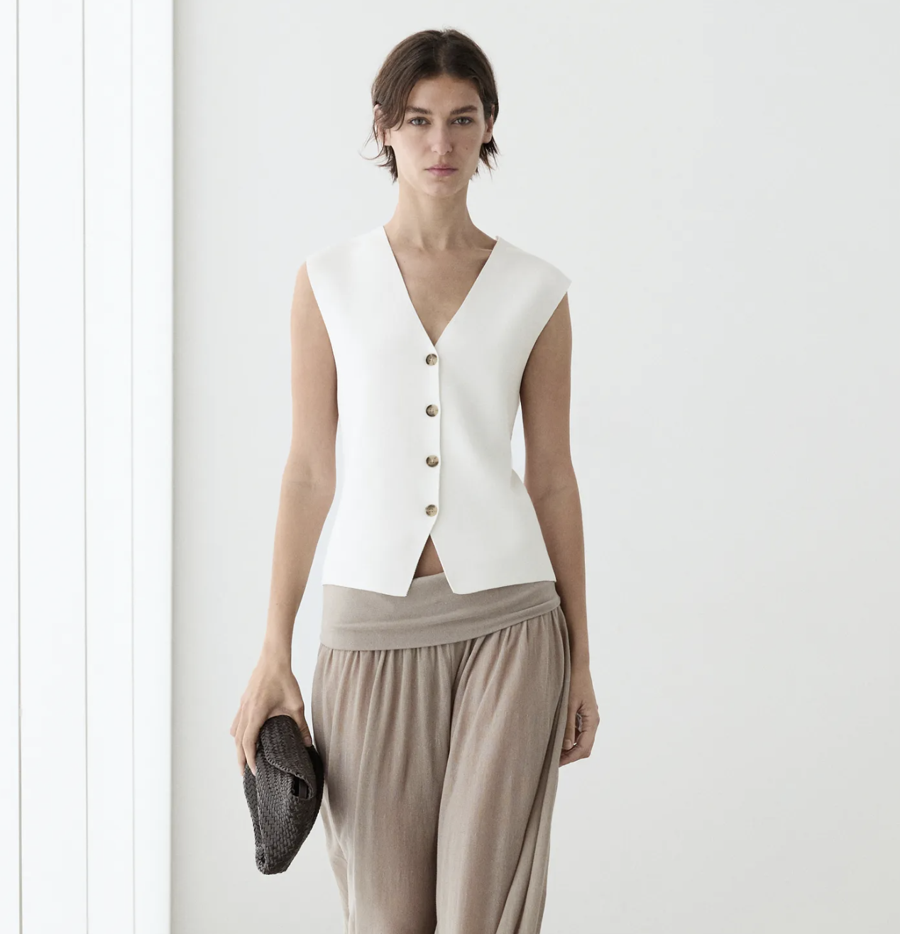 Massimo Dutti, Knit Waistcoat With Button Details