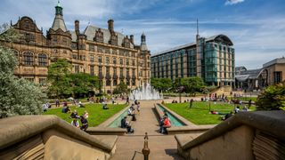 The peace gardens and Town Hall in Sheffield