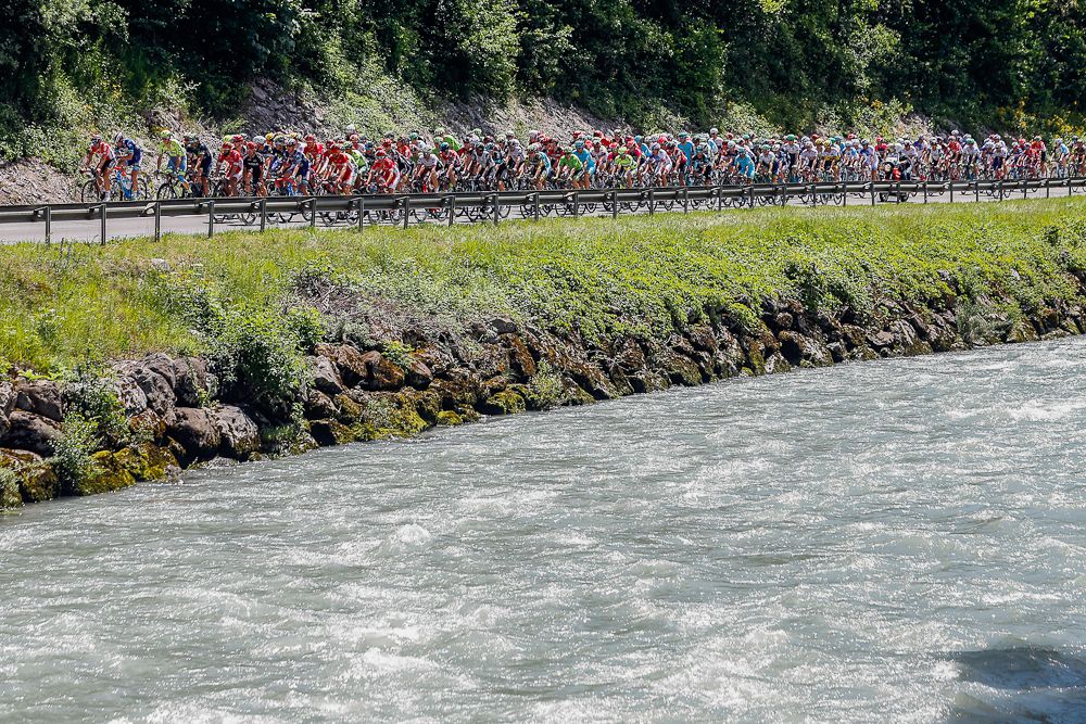 The peloton in action during stage 1 at Criterium du Dauphine