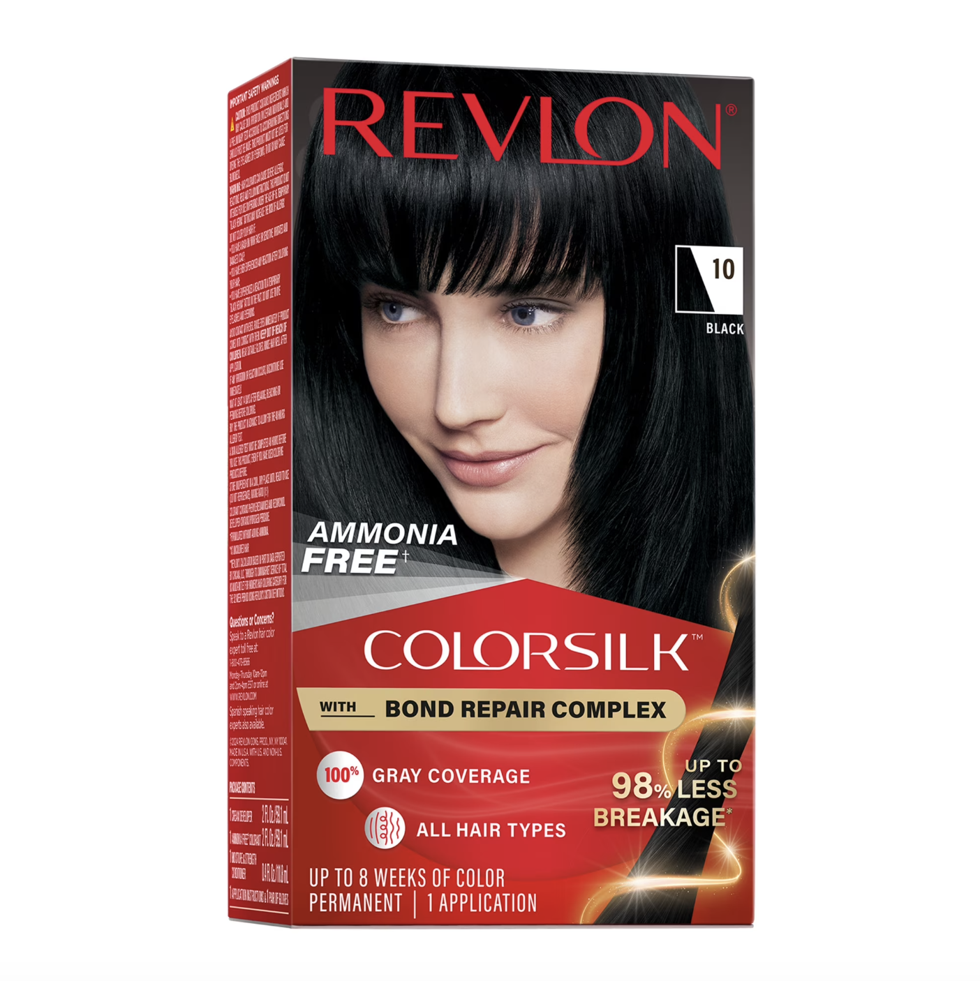 Revlon, Revlon Colorsilk Permanent Hair Color, Bond Repair Complex, 10 Black, 1 Pack