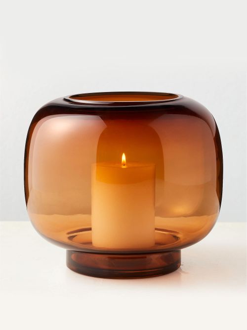 Coco Smoked Amber Glass Hurricane Candle Holder