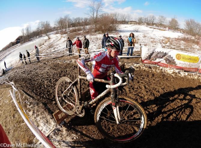 Logan Owen (Redline) running the barriers on lap one
