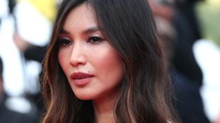 Gemma Chan wearing fall makeup looks, including siler sparkly shadow