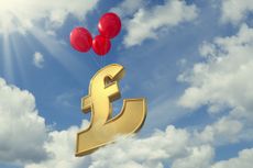 ONS wage growth represented by a pound sign attached to balloons climbing into the sky