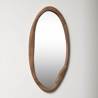 Oval mirror with dark wooden frame