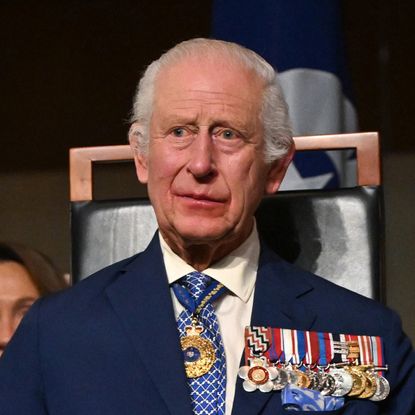 Senator Lidia Thorpe heckles King Charles III, who wears medals, during the ceremonial welcome and Parliamentary reception at the Australian Parliament House on October 21, 2024