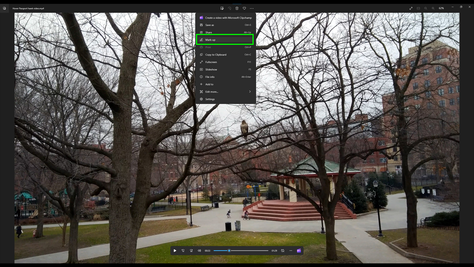 Bewerk video's in Windows Foto's screenshot met mark-up optie highlighte