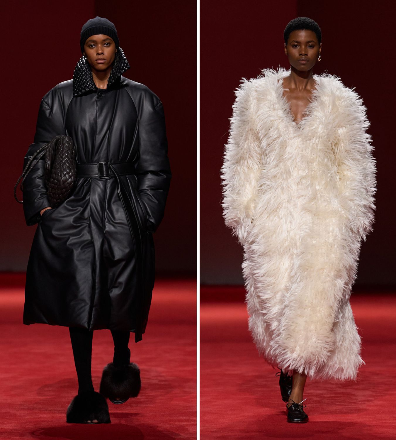 models in exaggerated silhouettes at bottega veneta aw26