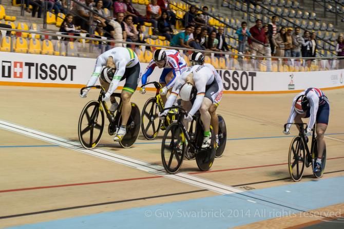 The sprint for the line in the Men's Keirin