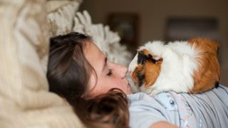 Guinea pig nose to nose with a child