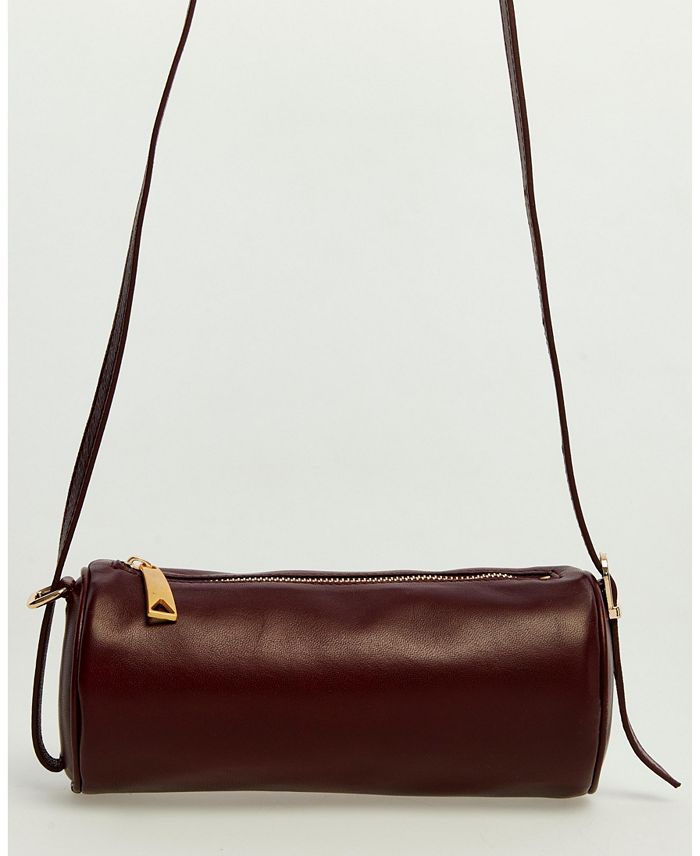 brown leather cylinder bag