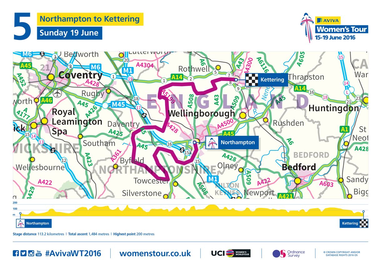 2016 Women's Tour stage 5 map