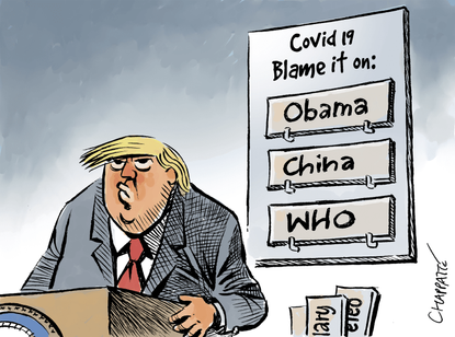 Political Cartoon U.S. Trump coronavirus Obama who China blame