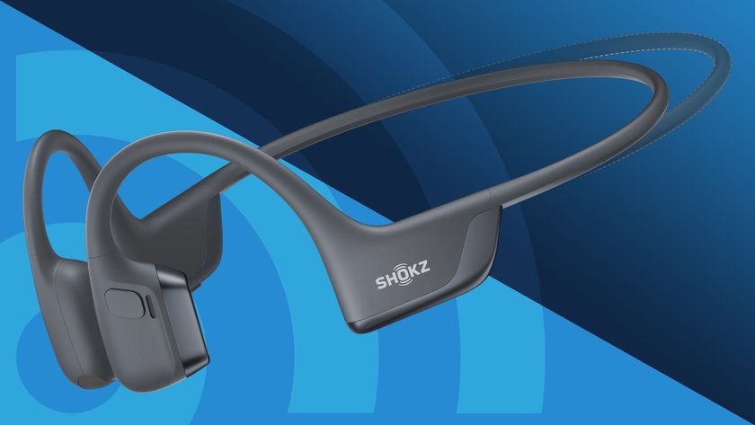 Shokz Openrun headphones on TechRadar background