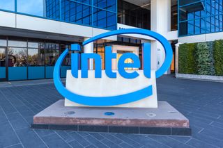 Intel logo at the entrance to its HQ