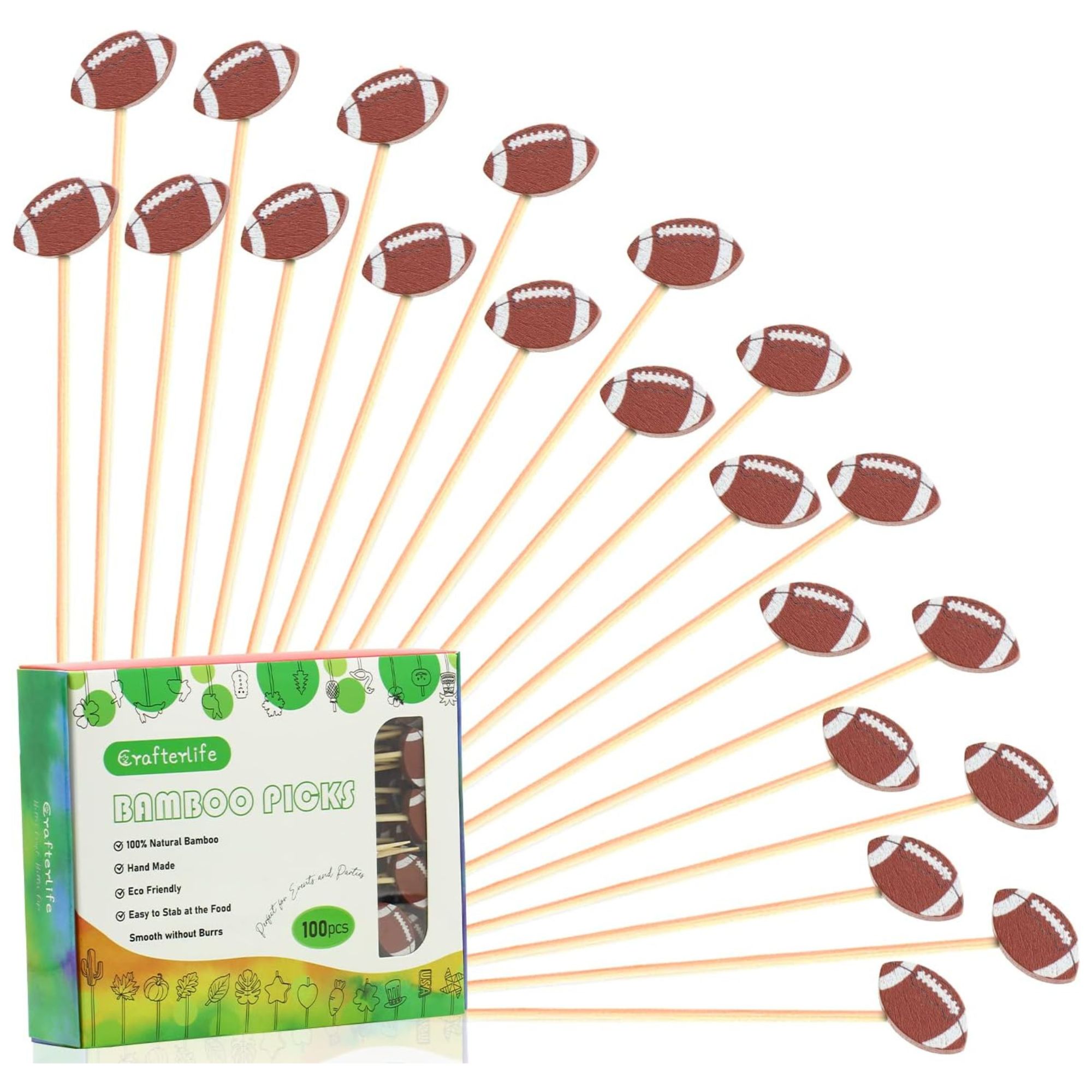 Set of 100 cocktail sticks with football icons
