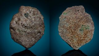 Two views of a piece of EC 002. The main mass of the meteorite resides at the Maine Mineral and Gem Museum.