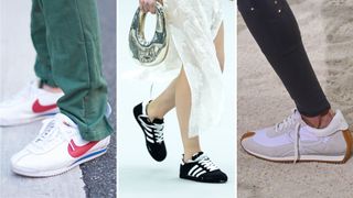 composite of vintage style trainers on the runway