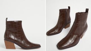 Brown ankle boots against a white background
