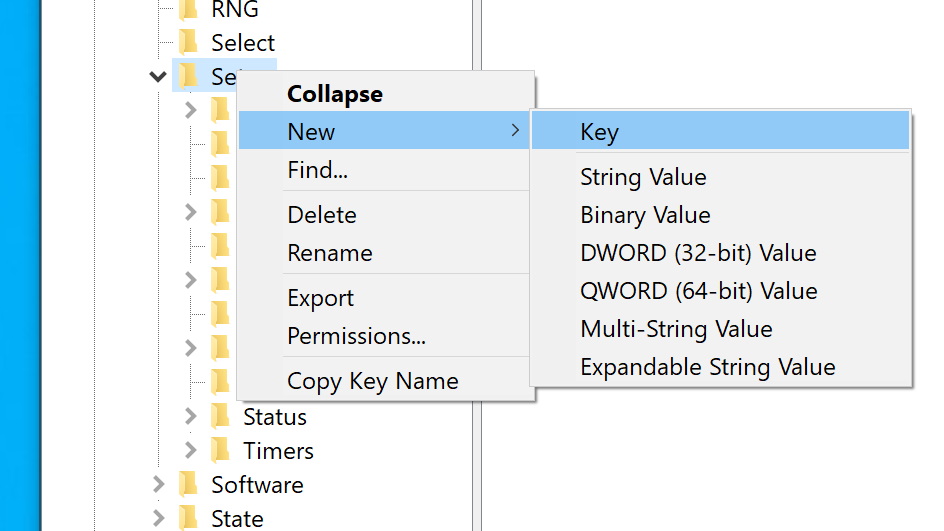 Screenshot of registry editor in Windows 10