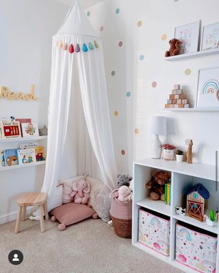 Nursery idea with canopy and storage