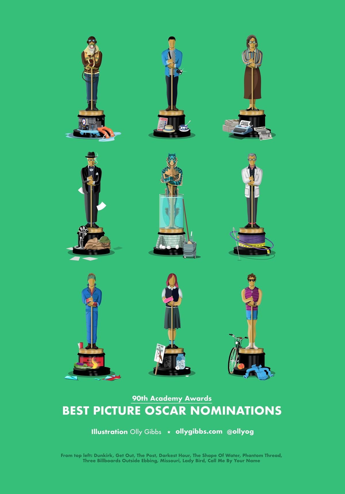 2018 film characters as Oscar statues