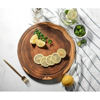 Linoroso Acacia Round Cutting Board With Juice Groove Cheese Charcuterie Board Reversible Round (dia. 12inch)