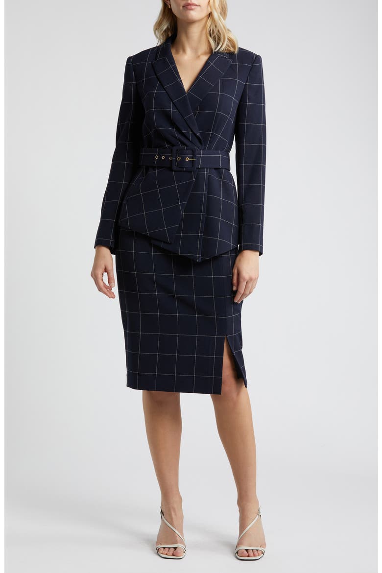 Windowpane Plaid Two-Piece Long Sleeve Dress