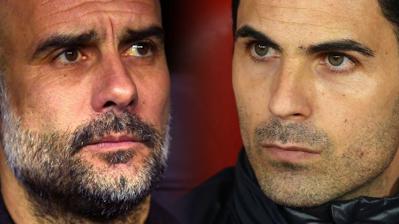 Man City head coach Pep Guardiola and Arsenal boss Mikel Arteta 