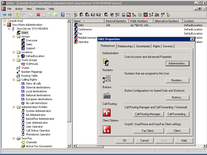 Setting up a user account and mapping it to an incoming number wasn't as complicated as the initial trunk setup, although a n
