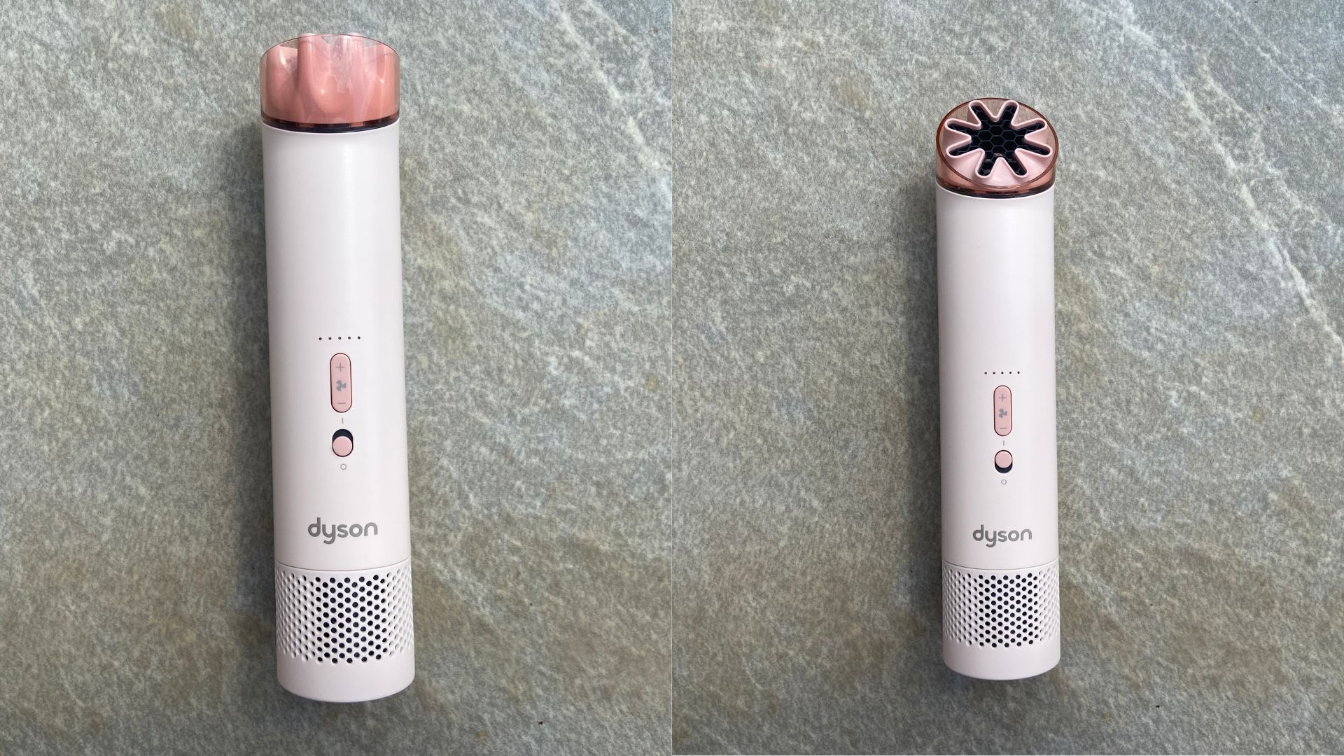 The Dyson HushJet Mini Cool Fan on a slate