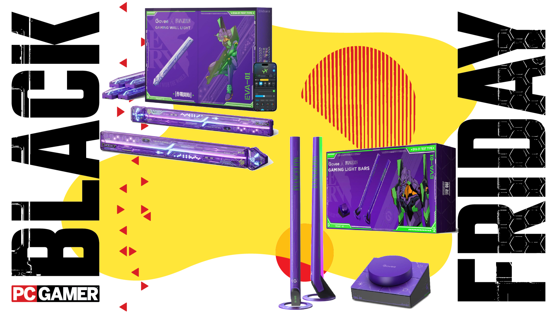 Two different Govee X Evangelion gaming light kits float in the funky Black Friday deal void.