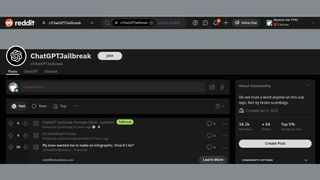 Screenshot showing the Reddit ChatGPTJailbreak home page