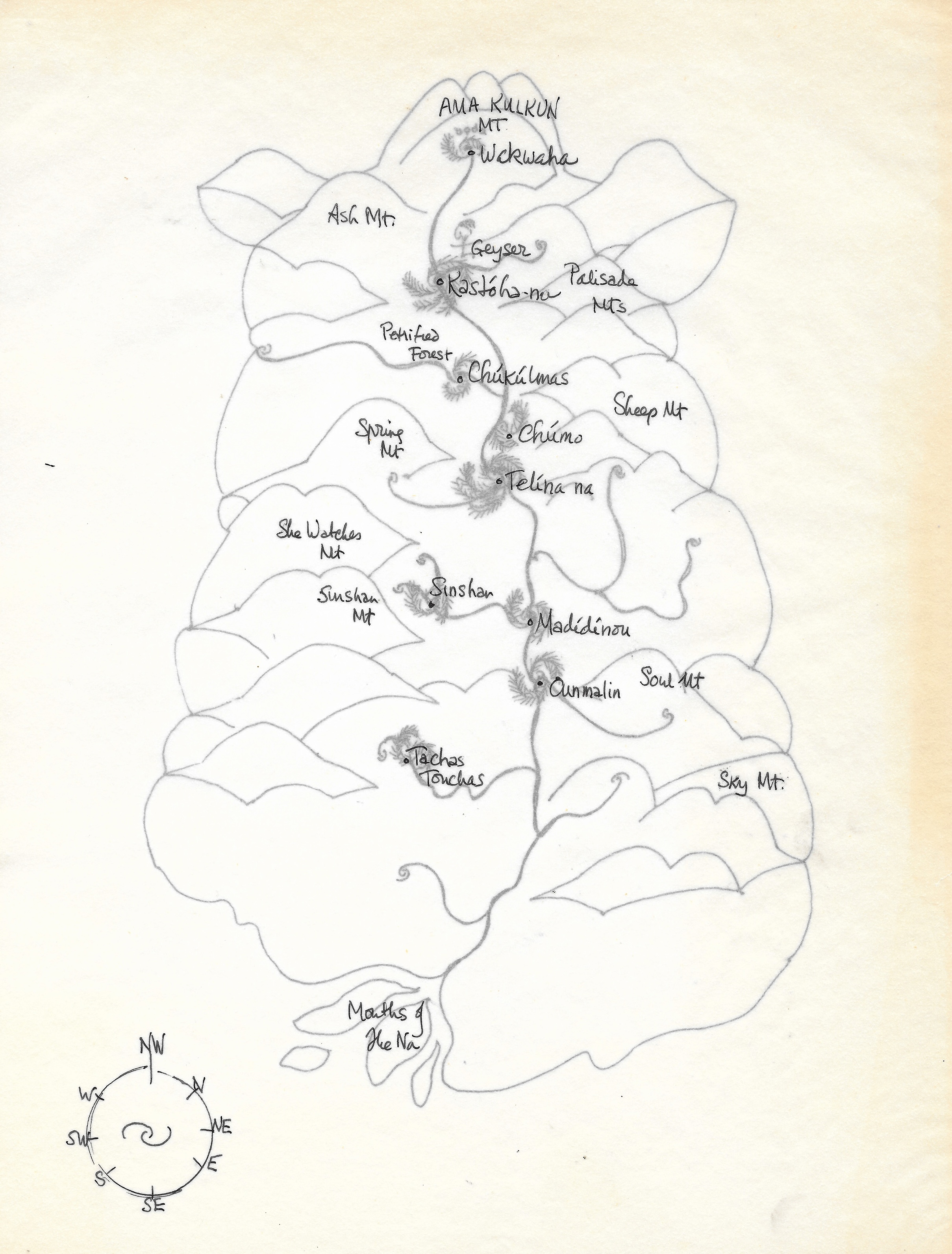 &amp;ldquo;Talismanic map of the Valley, with place names&amp;rdquo;, 1985. Ink on paper. Courtesy Ursula K Le Guin Foundation.