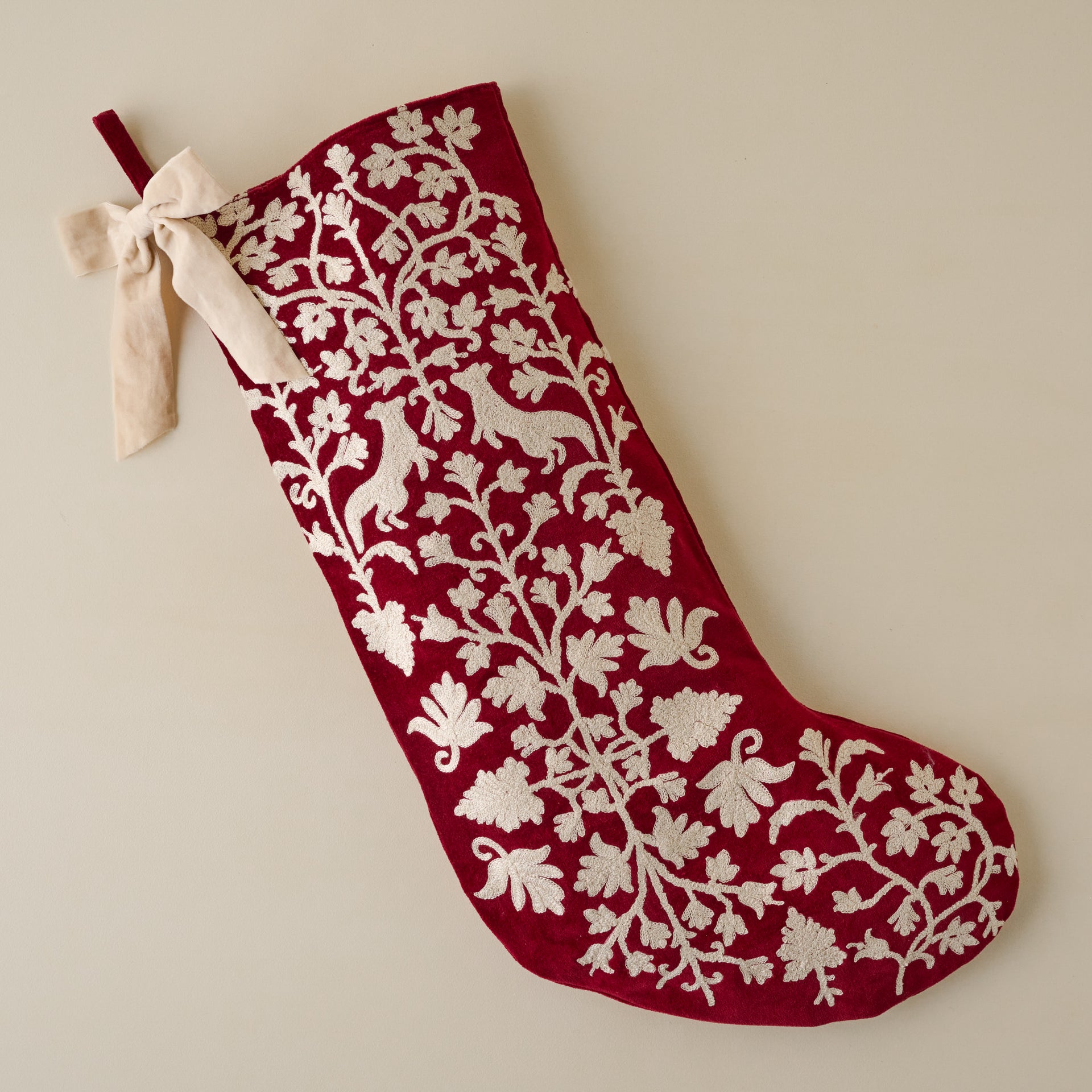 Enchanted Forest Embroidered Velvet Stocking - Syrah