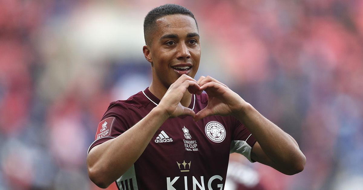 Arsenal target Youri Tielemans of Leicester City celebrates after scoring their side&#039;s first goal during The Emirates FA Cup Final match between Chelsea and Leicester City at Wembley Stadium on May 15, 2021 in London, England. A limited number of around 21,000 fans, subject to a negative lateral flow test, will be allowed inside Wembley Stadium to watch this year&#039;s FA Cup Final as part of a pilot event to trial the return of large crowds to UK venues.