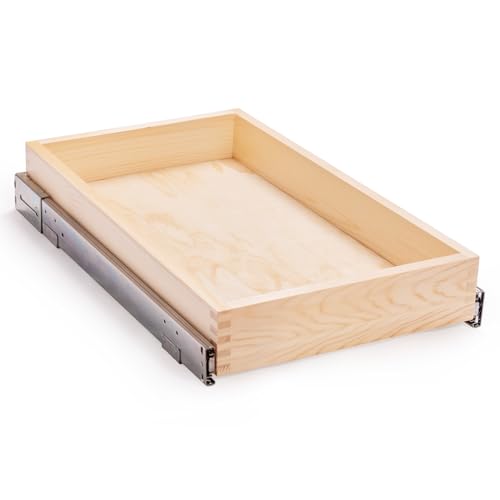 Mulush Pull Out Cabinet Drawer, 14”w X 21”d Soft Close Slide Out Wood Drawer Organizer for Kitchen, Finished, Bottom and Side Assembly (wood Drawer Part Is Width 13'')