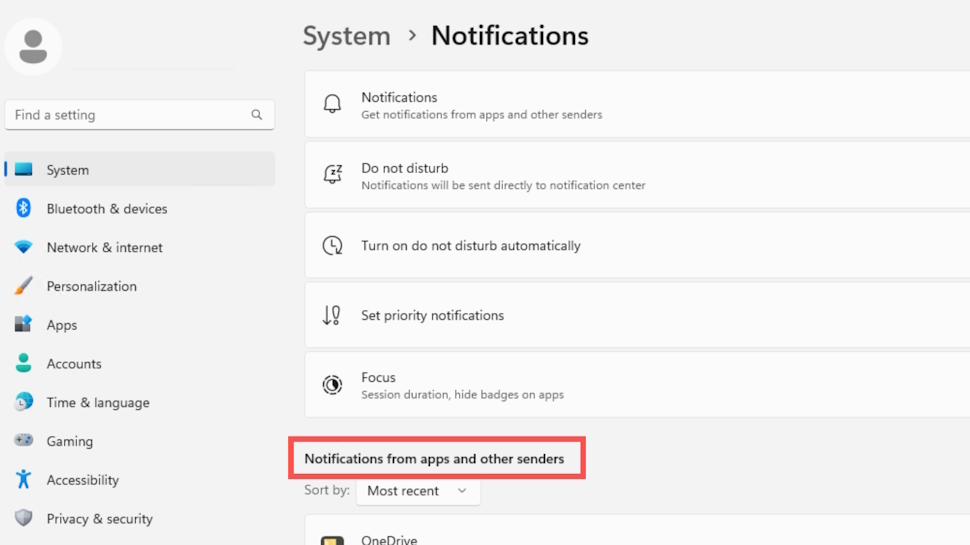 How to view the apps list on your Notifications settings page.