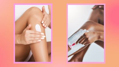 Collage of two images comparing hair removal creams vs shaving