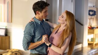 Manny Jacinto and Lindsay Lohan lovingly embracing in Freakier Friday