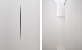 Two side by side images with white canvases. Left, a black vertical line in the centre. Right. A white emboldened rectangular shape running from top to bottom.