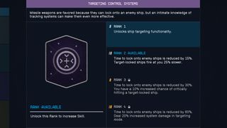 Starfield — A screenshot showing the different ranks and benefits of the Targeting Control Systems skill.
