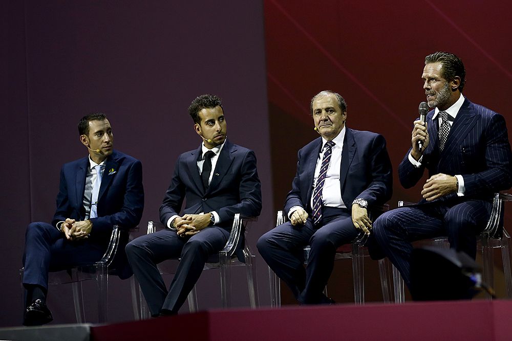 Defending champion Vincenzo Nibali at the 2017 Giro d'Italia presentation