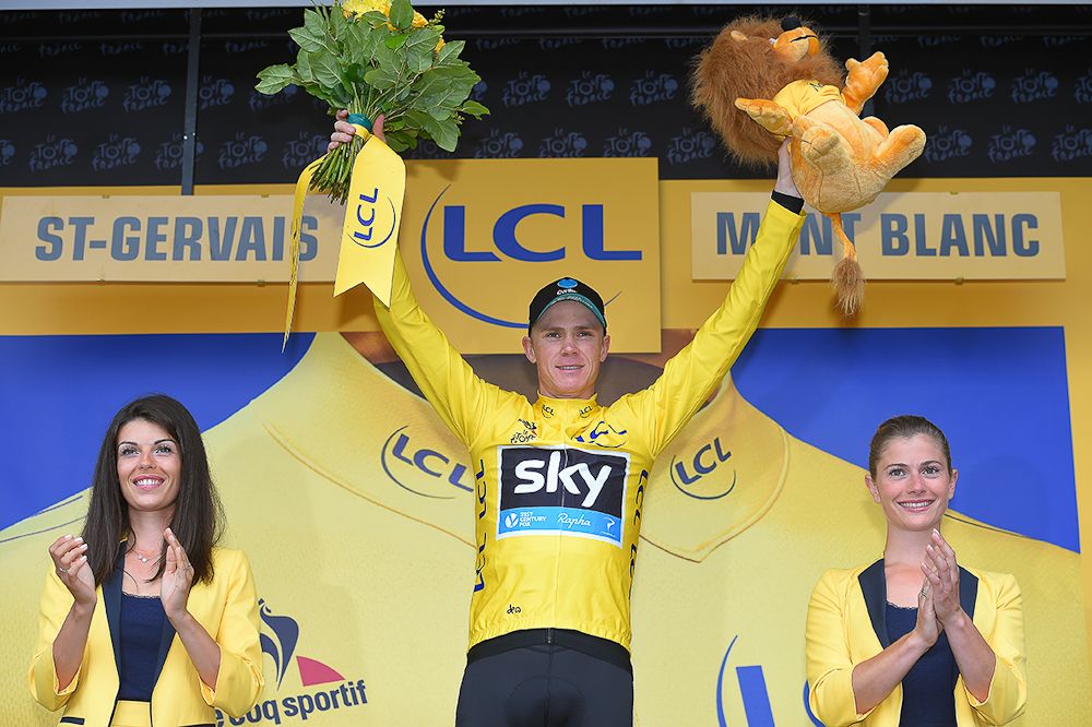 Chris Froome on the stage 19 podium.
