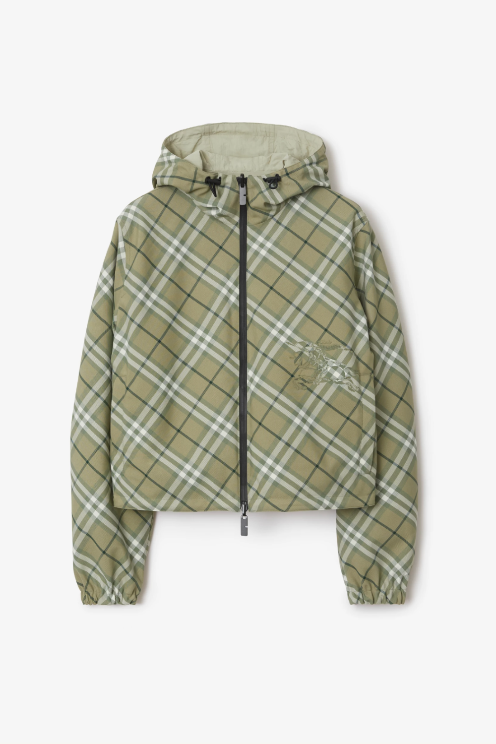 Burberry, Cropped Reversible Check Hooded Jacket in Skylark