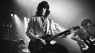 Guitarists Gary Moore and Phil Lynott on stage during a live concert performance by Irish rock band Thin Lizzy in Birmingham, England, United Kingdom, in April 1979