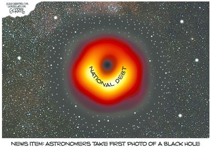 Political Cartoon U.S. First image of black hole national debt